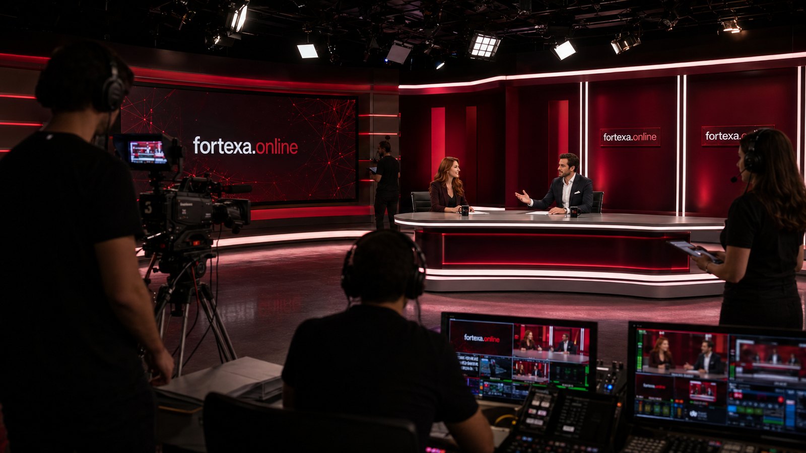 fortexa.online Studio im Einsatz: Talkrunde mit Crew, Kamera und Regie